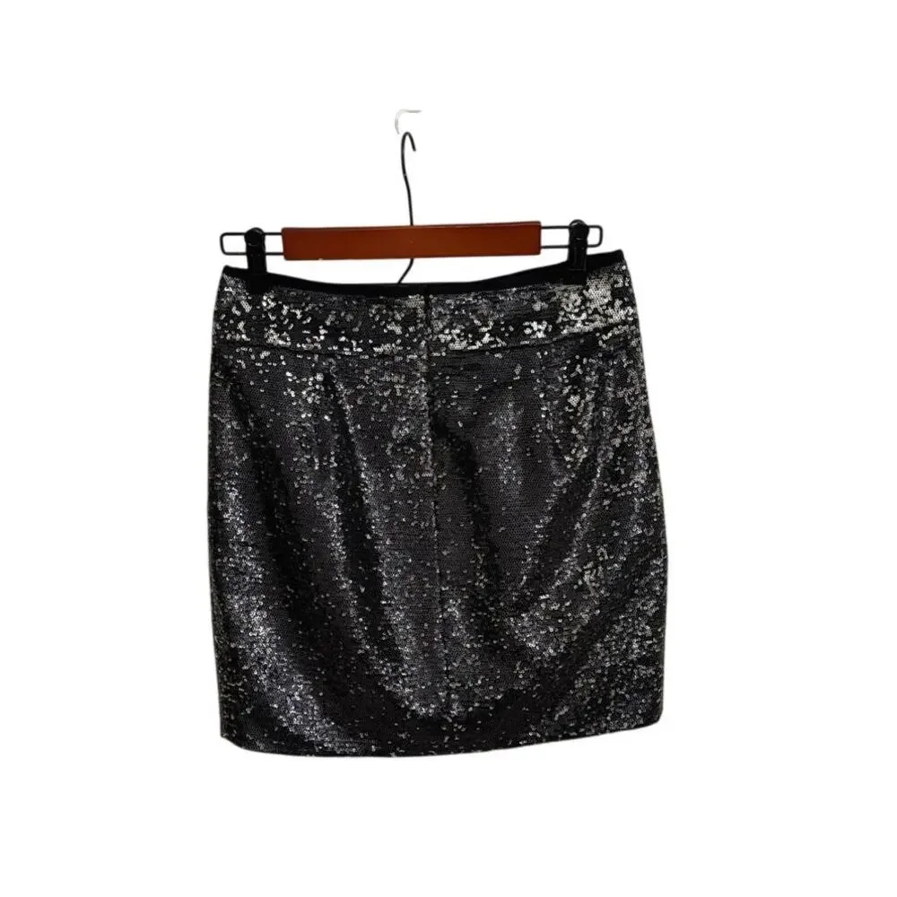 J. Crew Black Sequin Cocktail Mini Skirt Party Festive Event Size 2